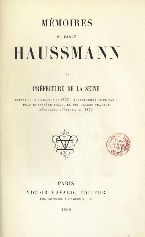 Page de titre des Mémoires d'Haussmann, chez Victor Havard, 1890 © BNF Gallica